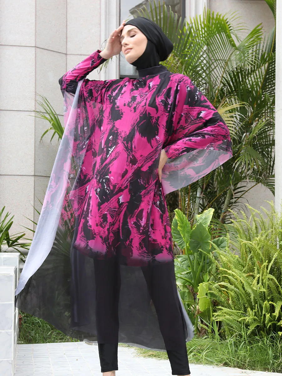 3/4PCS Colorful Burkini Women Swimsuit Set Muslim Swimwears Islamic Full Cover Swimwear Full Body Top Pants Hijabs Suit