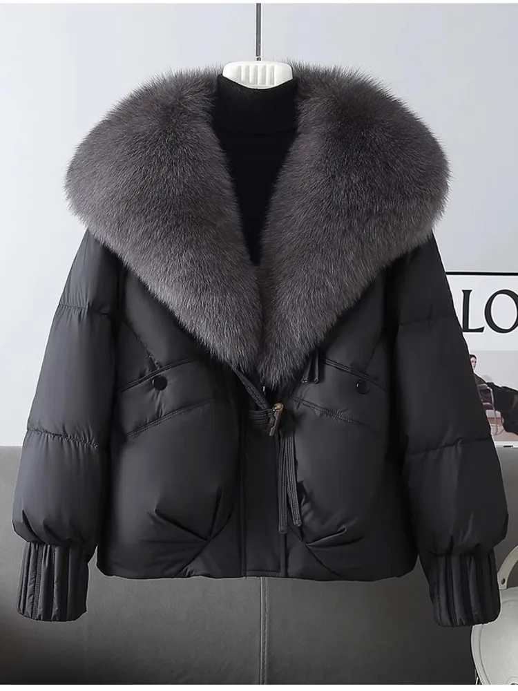 Moda jaqueta de inverno feminina 2025 novo coreano grande gola de pele grosso chique jaqueta de algodão parkas feminino casaco curto fino quente outerwear