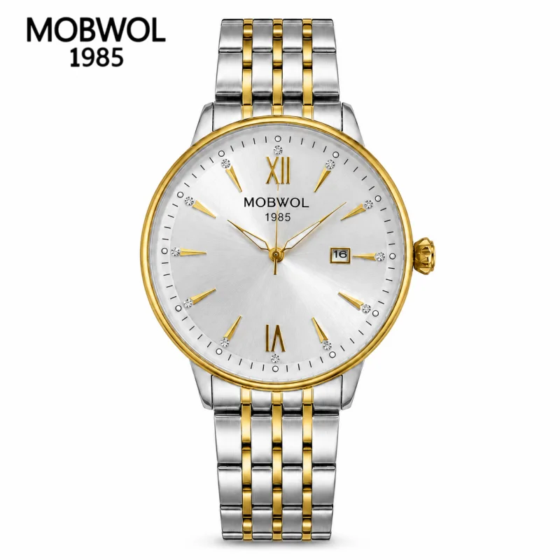 

MOBWOL Fashion Luxury Business Men Watch Premium Stainless Steel Quartz Waterproof Wristwatch for Men