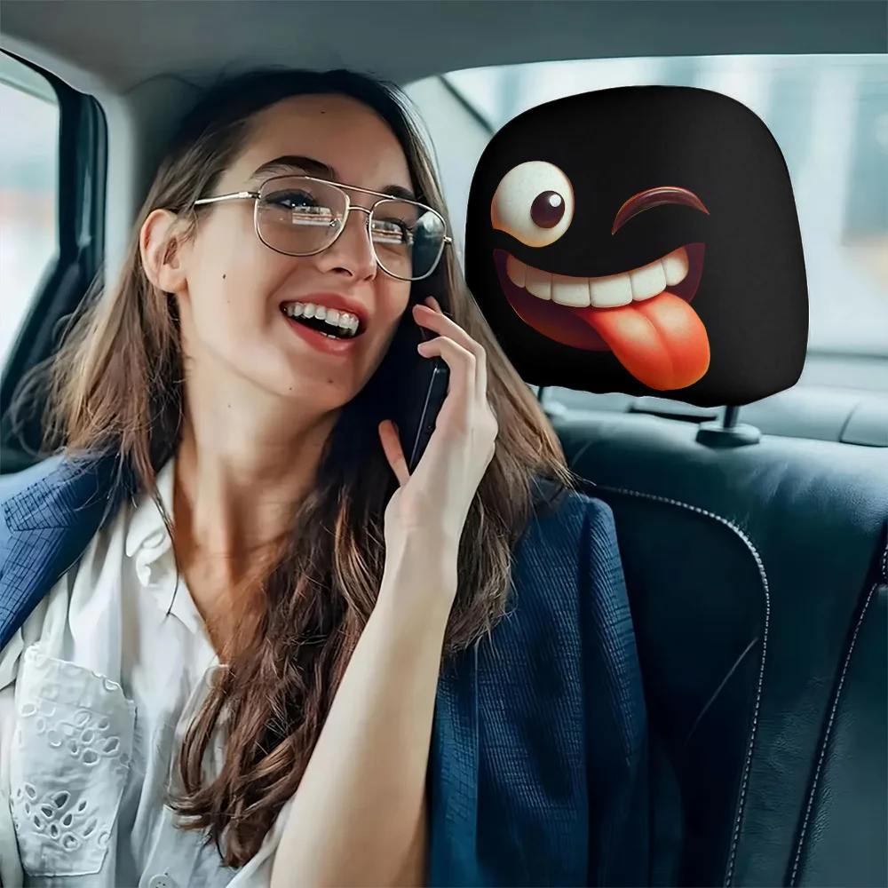 Stretchable Washable 2 Piece Tongue Out Expression Car Headrest Covers Fun Gift for Friend Birthday Seat Covers