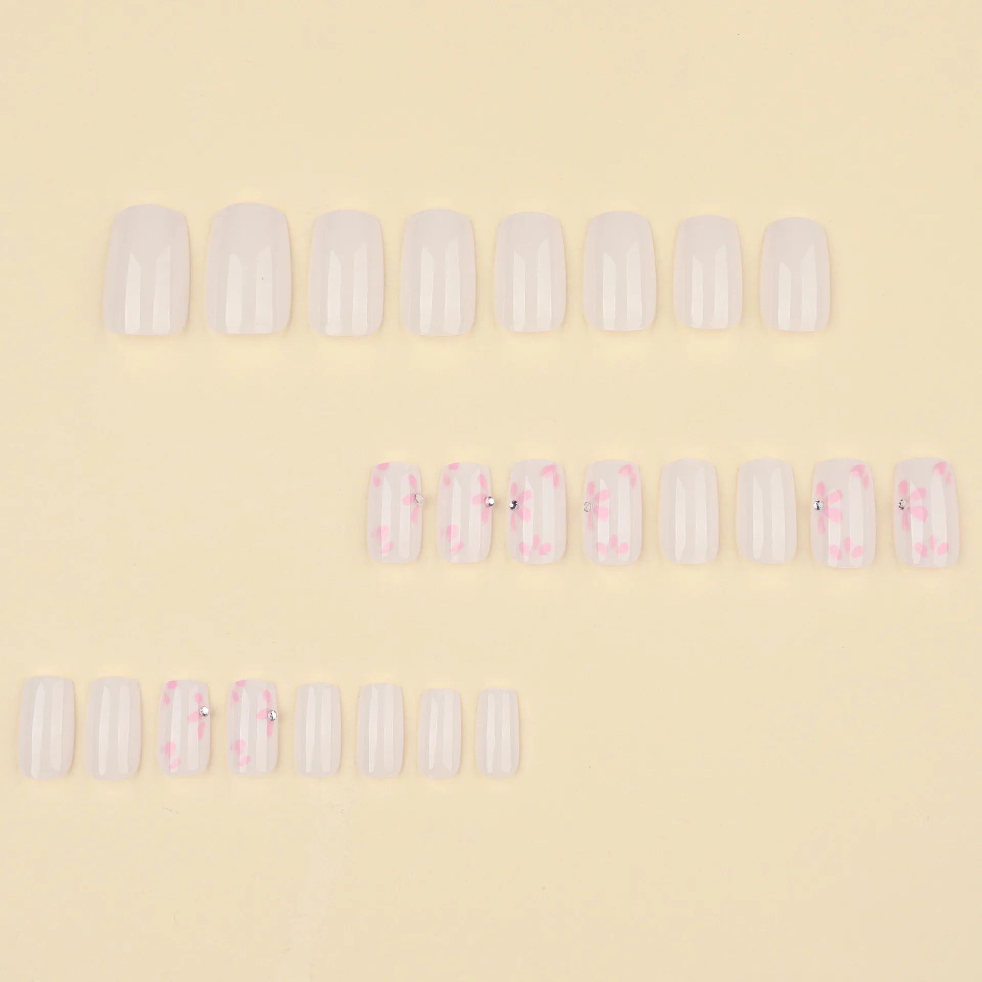 

24Pcs Press on Nails Short Square Nude Floral Cat's Eye Full Coverage Nail Tips for Women&Girl Removable Wearable False Nail