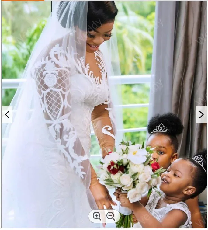 Robe de mariée sirène Vintage en dentelle africaine, tenue de cérémonie à manches longues avec des Appliques en dentelle, sur mesure, 2022