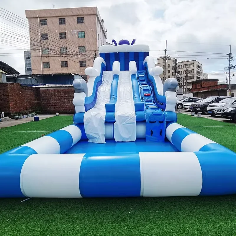 Commercial Inflatable PVC Water Slide with Swimming Pool for Kids & Adults Double Lane Customizable Color & Logo Custom Size