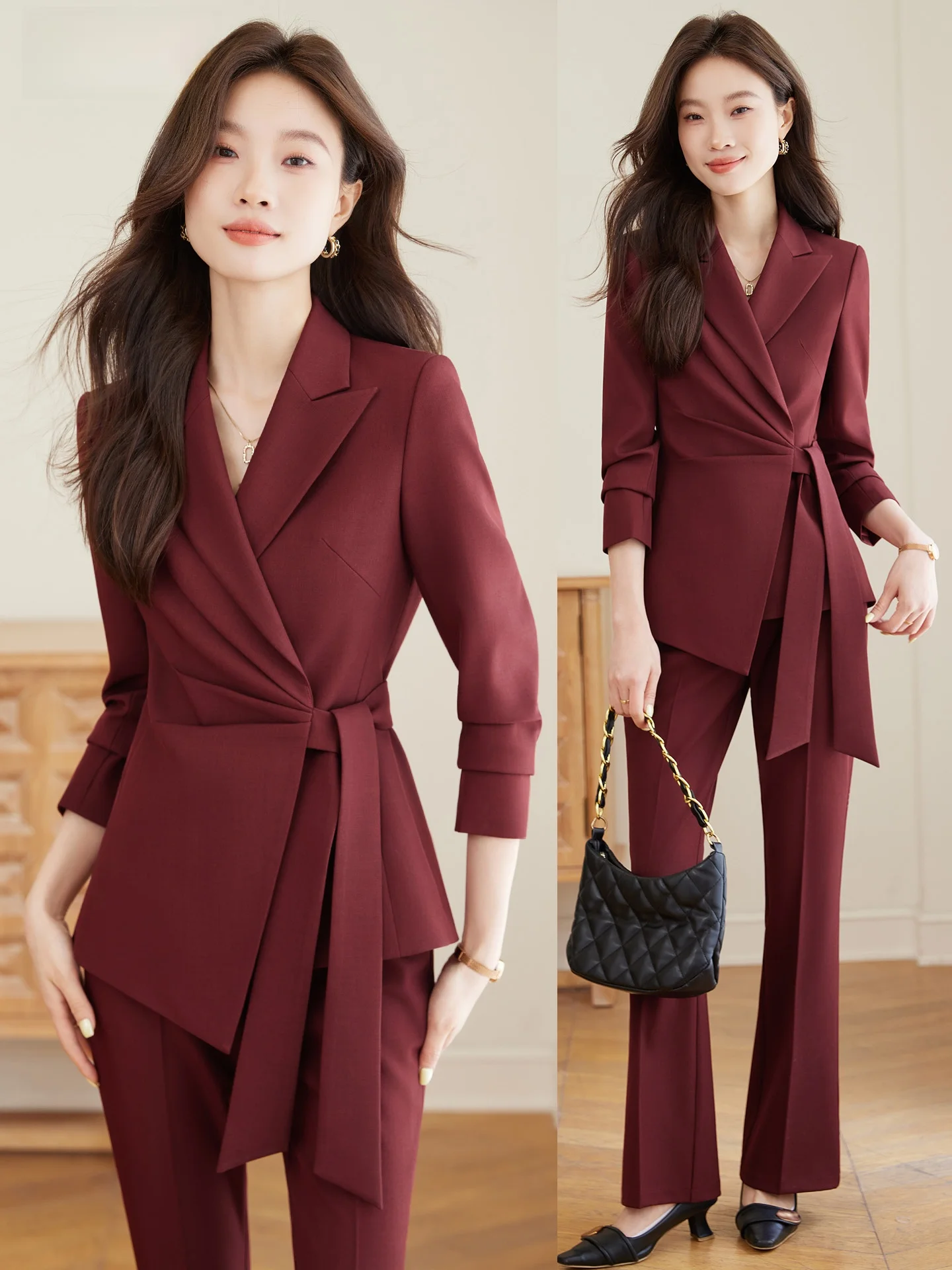 

Костюмный пиджак Ankela Red для женщин, новинка 2026 года, с поясом, элитный дизайн, в стиле «Богиня», профессиональный, для офиса, ветровка с длинным рукавом