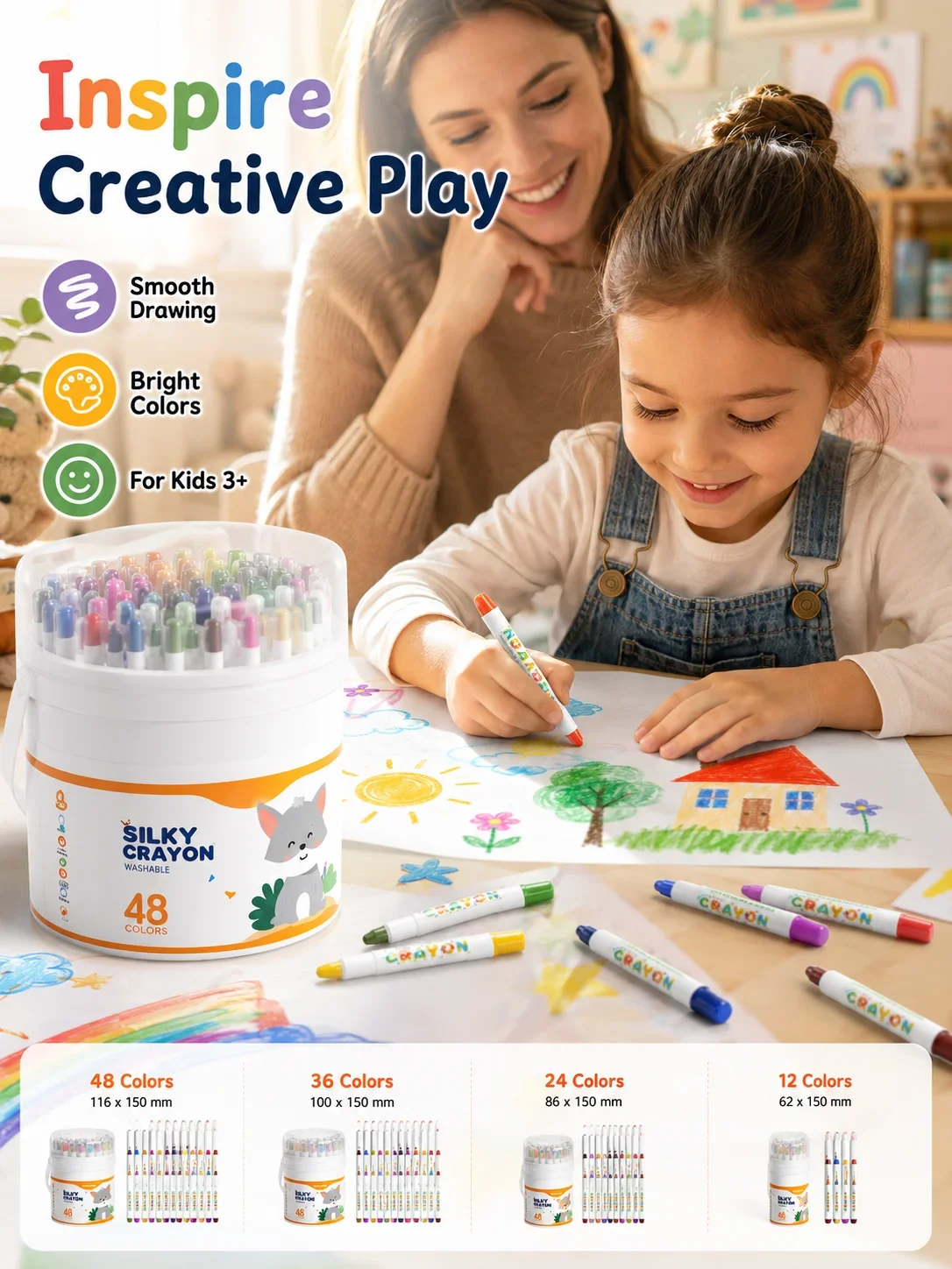 Water-Soluble Twist Oil Pastel Set 48 Colors, Kids Doodle Art Crayons, Student Drawing Painting Pens
