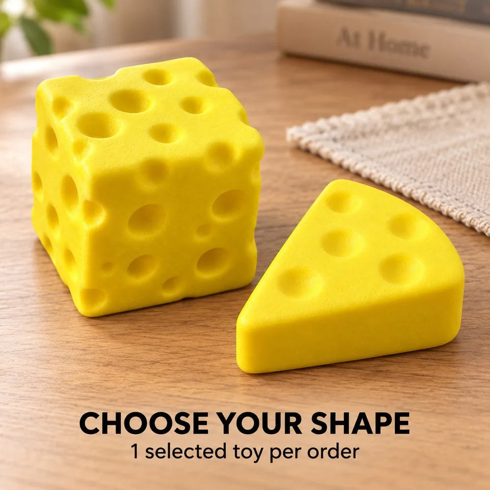 Cheese Squishy Toy Soft PU Slow Rising Foam Yellow Cube and Triangle Styles Textured Handheld Desk Fidget Gift for Adults Teens