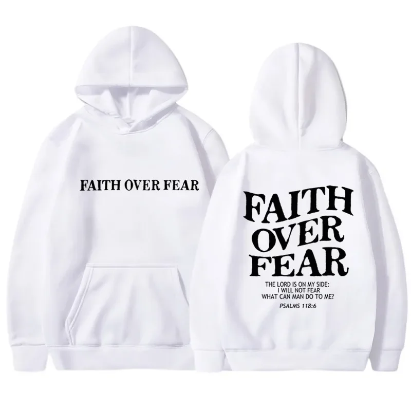 เสื้อฮู้ดดี้พิมพ์ลาย "FAITH OVER FEAR" สำหรับผู้หญิง เสื้อฮู้ดแขนยาวลำลอง สไตล์ฮิปฮอป ฮาราจูกุ เสื้อฮู้ดดี้ Y2k เสื้อผ้าผู้หญิง
