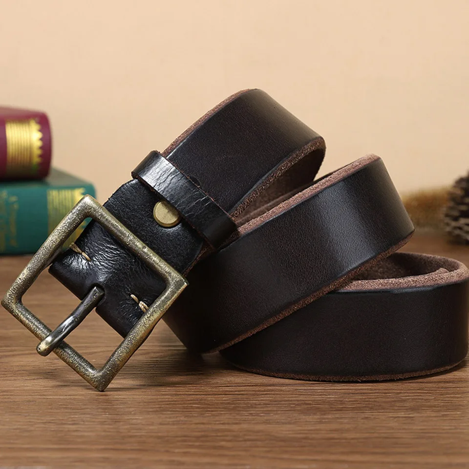 New 4.3cm Belt Korean Edition Men's And Women's Tactical Training Thickened Cowhide Retro Bronze Buckle Luxury Casual Pant Belt