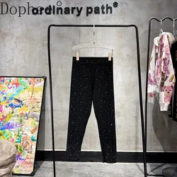 Full Diamonds Hot Drilling Tight Leggings All-match Shiny Ankle-length Pants Elegant Elastic Waist Women Fitness Yoga Leggings