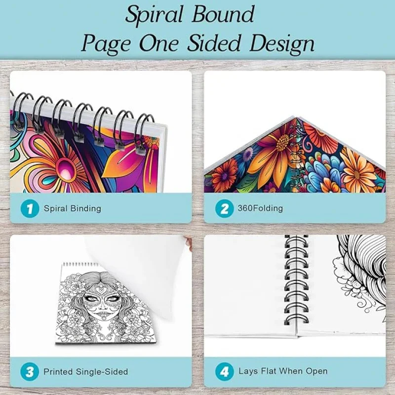 كتاب تلوين أحادي الجانب للاسترخاء للنساء البالغات: 24 صفحة من الفنون والحرف اليدوية وتصاميم الجمجمة
