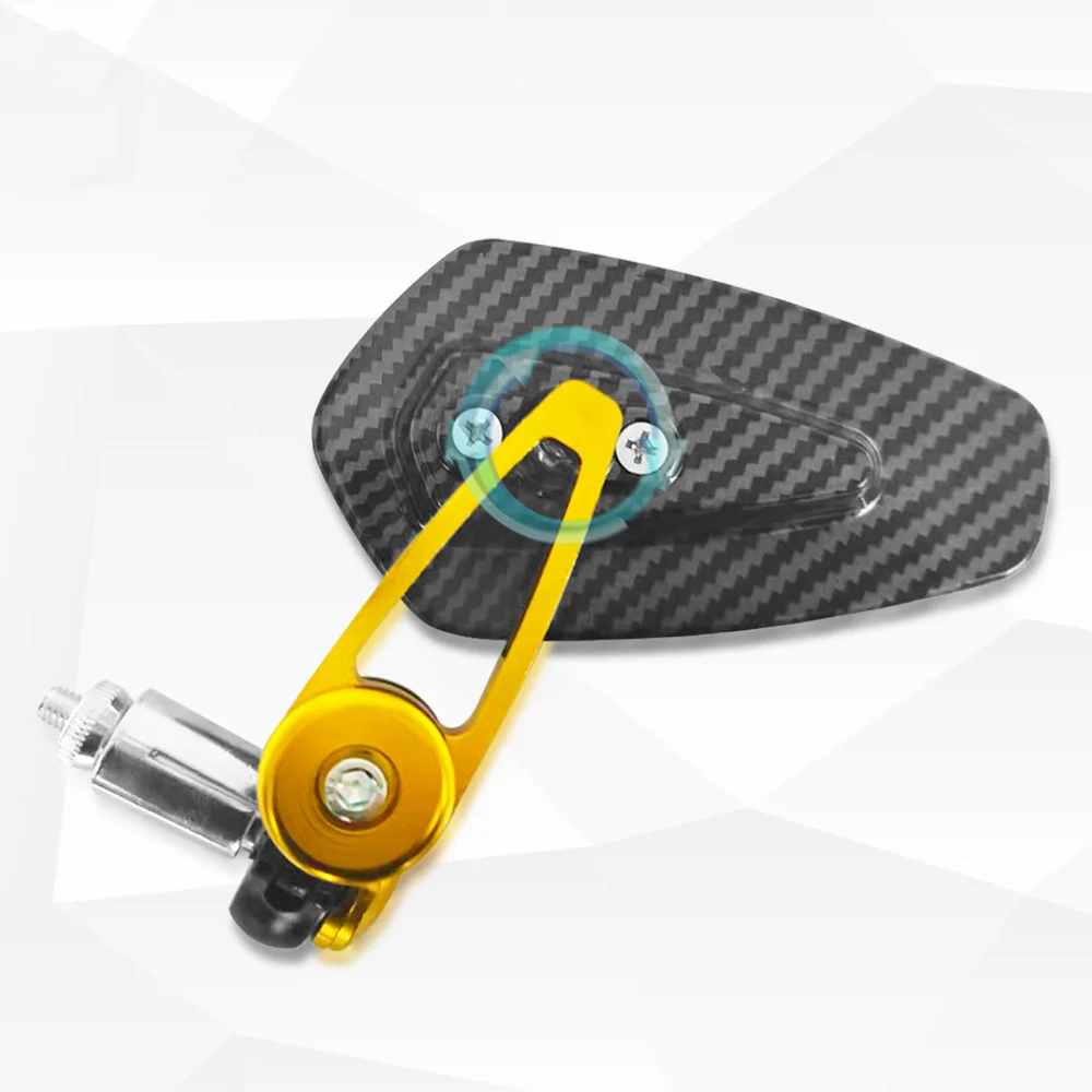 Universal Motorcycle Aluminum Rearview Mirror Carbon Fiber Pattern Handlebar Mirror Blue Glass Anti-Glare Handle End Side Mirror
