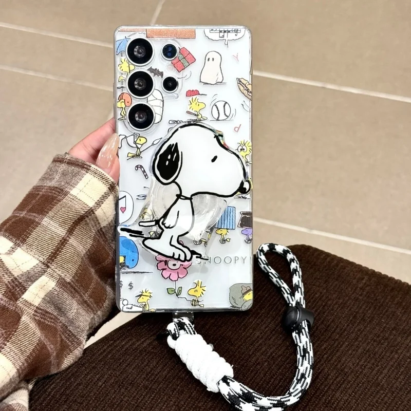 

Cartoon Cute illustration Snoopy daily life Phone Case For Samsung S21 S22 S23 S24 S25 S26 Ultra Plus Note 10 Funny Snoopy Stand