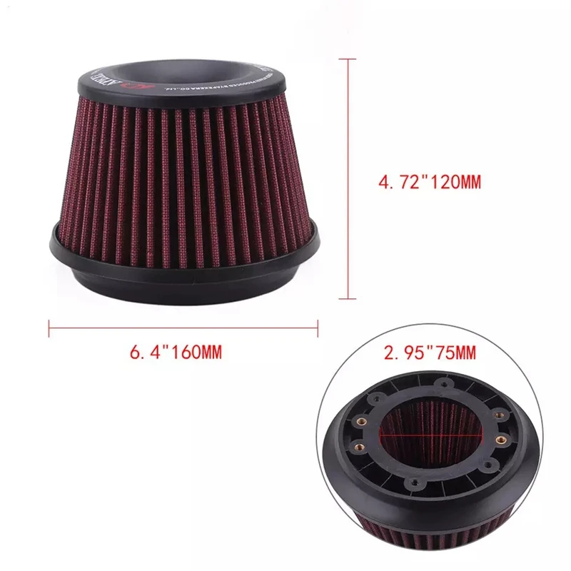 Air Filter Aluminum Tube Kits Air Filter 76MM Intake Air Filter Cold Air Intake Kits Universal 3inch