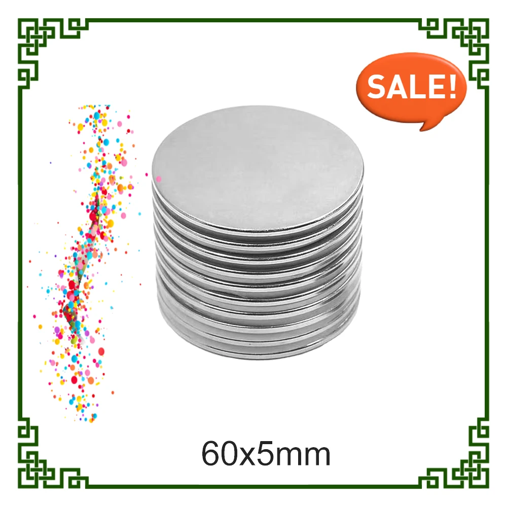 60x5mm Big Strong Cylinder Magnet 60*5 Strong Disc Magnets For Fridge, DIY, Building, Scientific, Craft, Education  60x5
