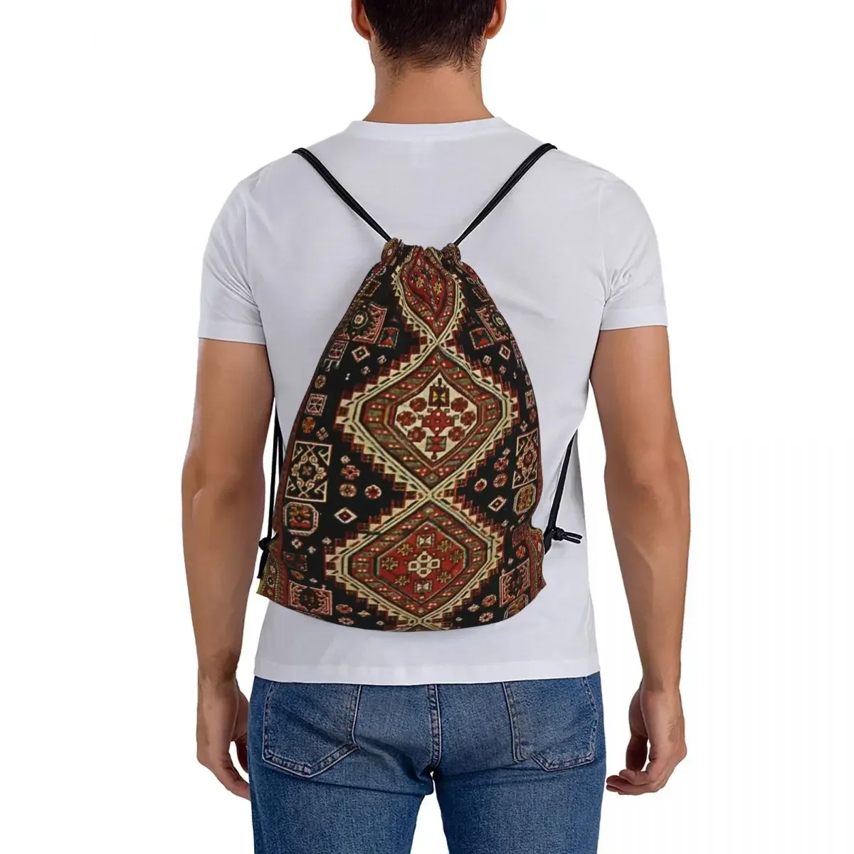 Kabristani Carpet Pattern Backpack Casual Portable Drawstring Bags Drawstring Bundle Pocket Sports Bag BookBag For Travel School