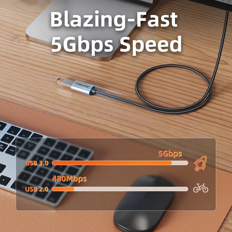 CABLETIME USB تمديد كابل USB 3.0 كابل 5Gbps موسع سلك البيانات للكمبيوتر التلفزيون الذكية PS4 X صندوق كابل يو اس بي تمديد سريع