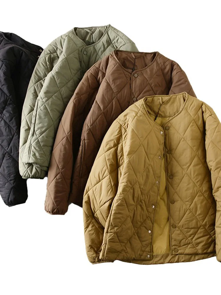 

Italian Luxury Thiened Pure Color Diamond Pattern Warm Cotton Jaet Men Simple No Collar Cotton Coat Retro Layering