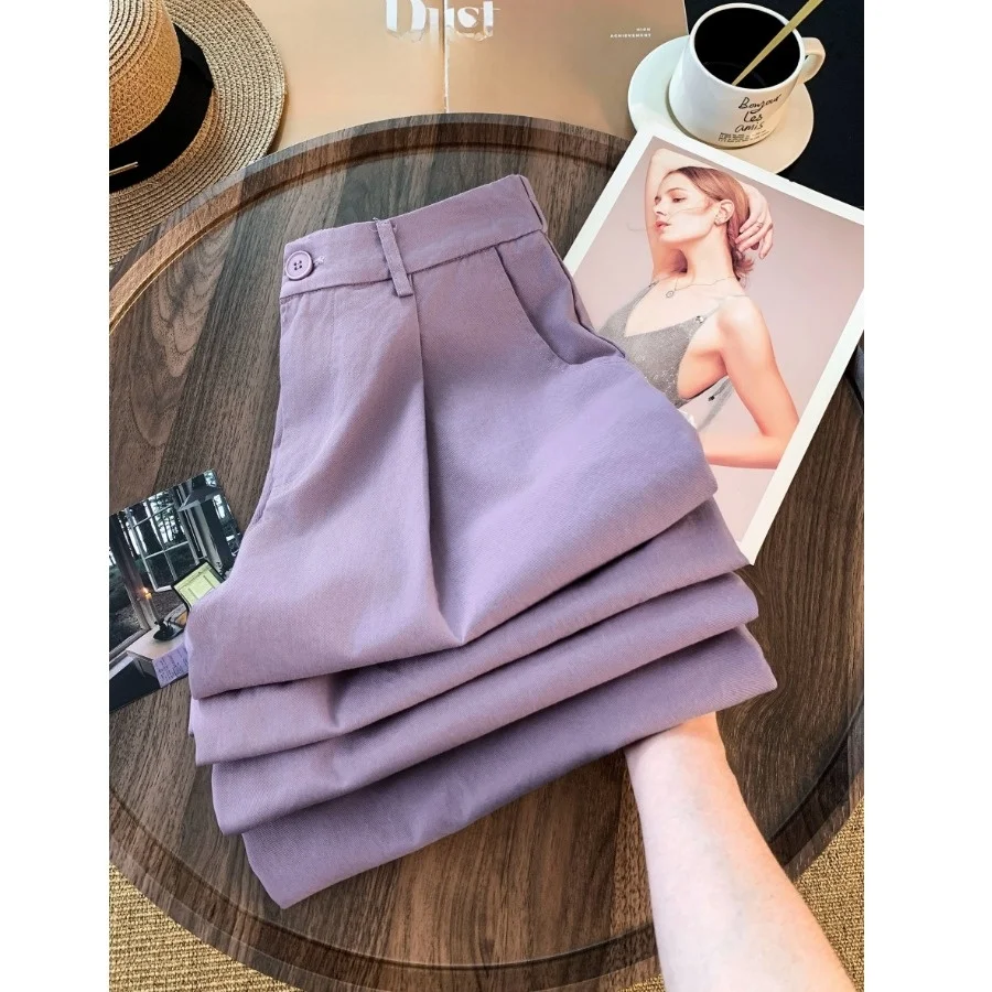 High Waist Casual Pants Women's Slimming Hip Covering Wide Leg Straight Cut Nine Point Pants Spring Autumn New Style plus Size