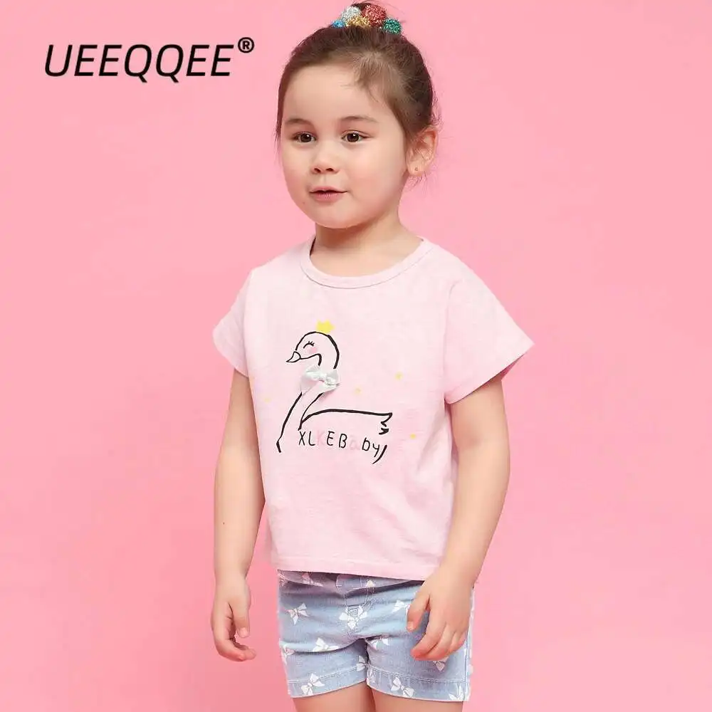 

Spring Summer Children T-Shirts 1-8Y Girls Cotton Bow Cartoon Short Sleeve T Shirts Korean Tops Tees Toddler Wear Kids Clothing
