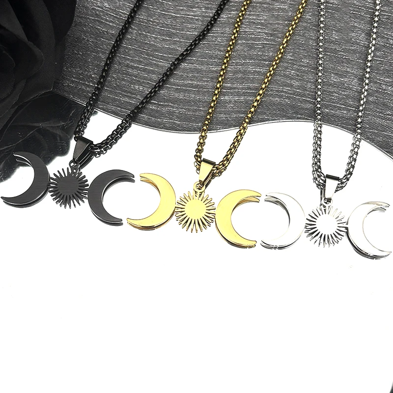 اليونانية الثلاثي القمر آلهة السحر قلادة قلادة للنساء الرجال الفولاذ المقاوم للصدأ الذهب اللون ويكا سلسلة مجوهرات طوق هدية