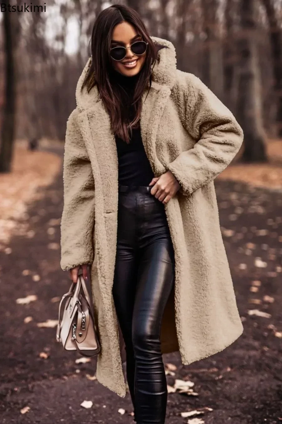 Abrigo largo grueso y cálido para mujer, Chaqueta de felpa para mantener el calor, abrigo de piel sintética, prendas de vestir femeninas, mezclas de lana, otoño e invierno, 2024