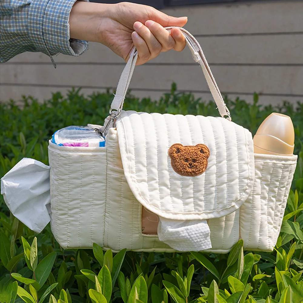 Mommy Bag With Scientific Division For Easy Cleaning With A Large Capacity Designed With A Bear For Carrying Bottles And Diap