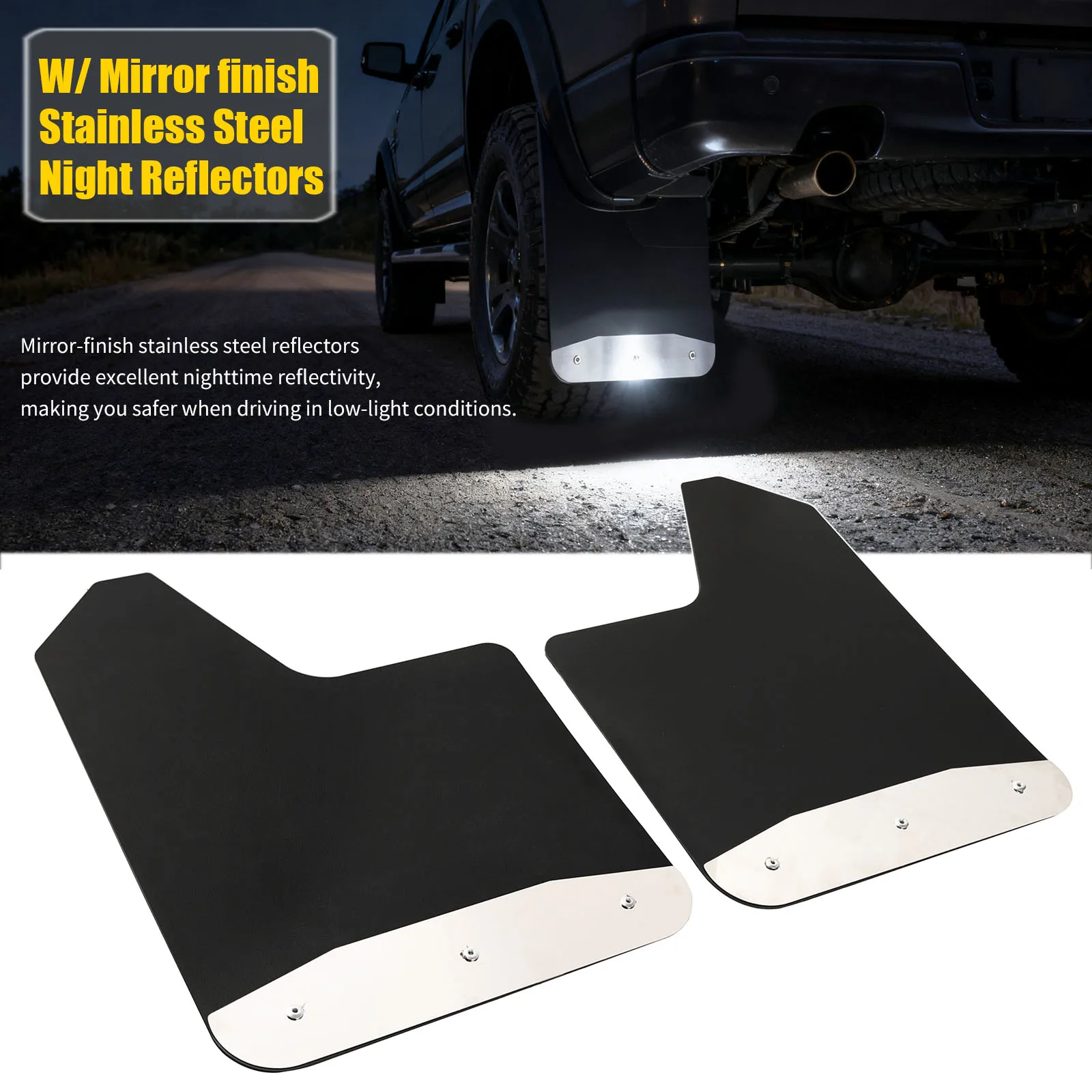 2PCS Universal Rally Car Mud Flaps Stainless Steel Plate Night Reflectors RV Trailer Truck Pickup Splash Guards Mudguards Fender