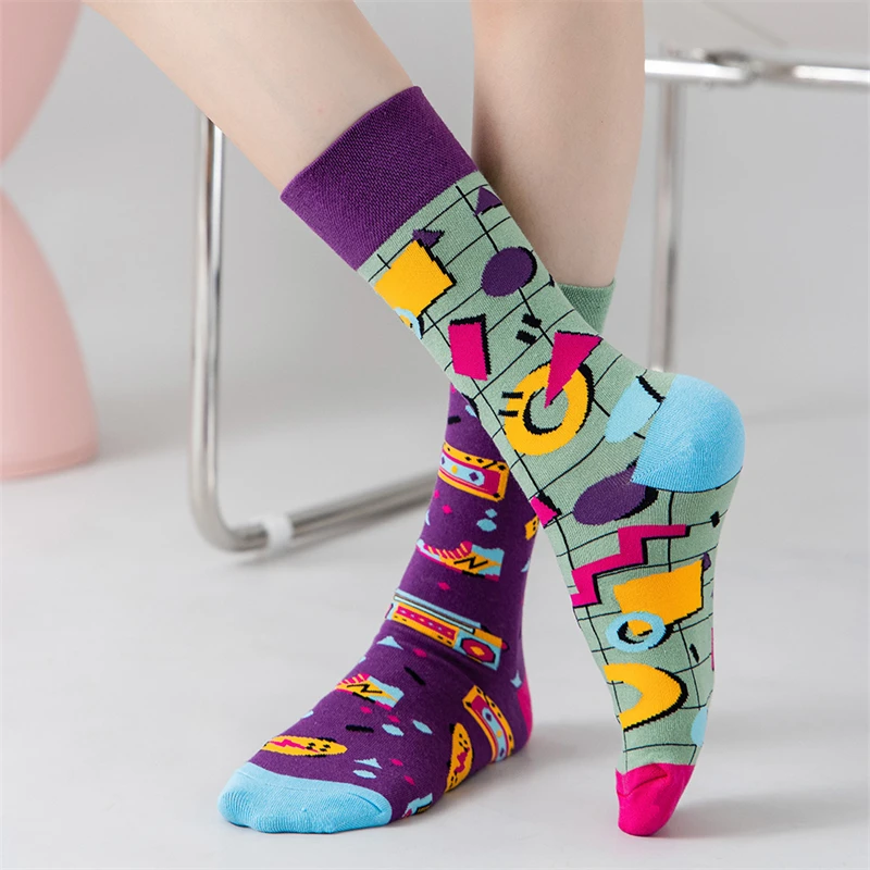 Pure Cotton Cartoon Women\'s AB Socks High Quality Tide Couple Midium Tube Sock Female Daily CuteSocks Women\'s Street Socks