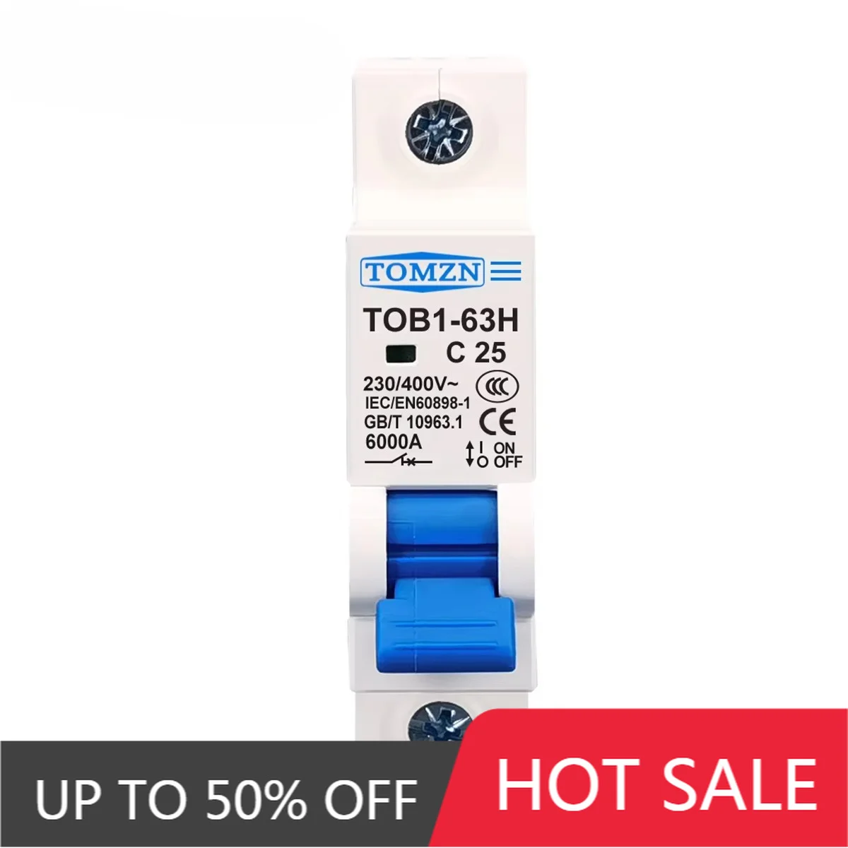 Single Phase Din Rail Circuit Breaker TOMZN TOB1-63 1P AC Overload Short Circuit Protection Switch