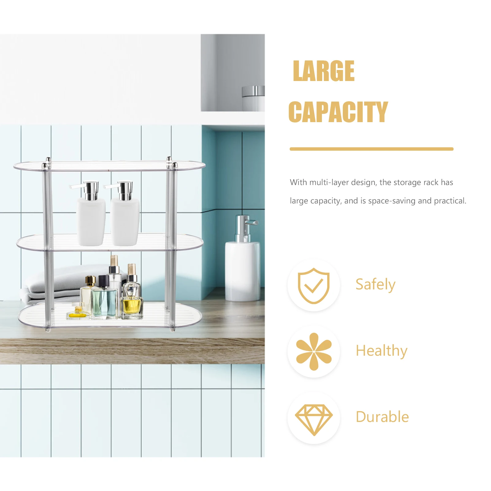 

Multi-Layer Household Storage Rack Detachable Organizer Vanity Shelf Bathroom Kitchen Space-Saving
