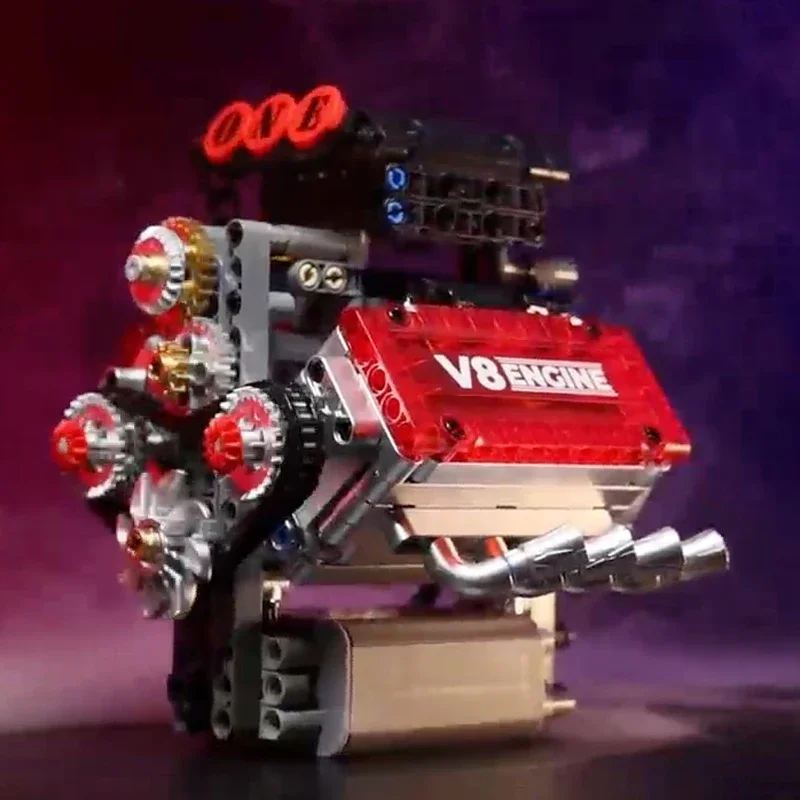 V8 Motor Gemotoriseerde Simulatie Baksteen Model Elektrisch Aandrijving Bouwstenen Technische Auto-onderdelen Creatief Speelgoed Geschenken Kinderen Volwassen