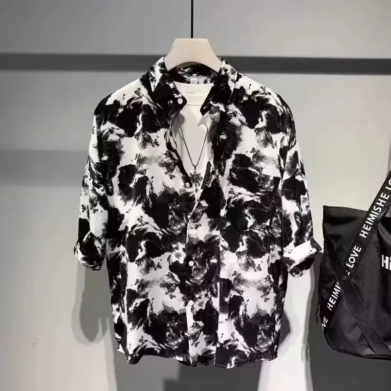 

Large Size Men's Tie Dye ort Sve irt American Hiphop Sle Youth Faion Loose Fit Summer Outerwear Casual irt