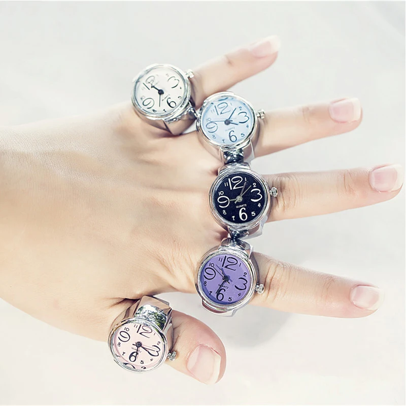 

Vintage Finger Watch Mini Small Elastic Strap Alloy Watches Female Rings Jewelry Clock Roman Numerals Women Quartz Watch Ring