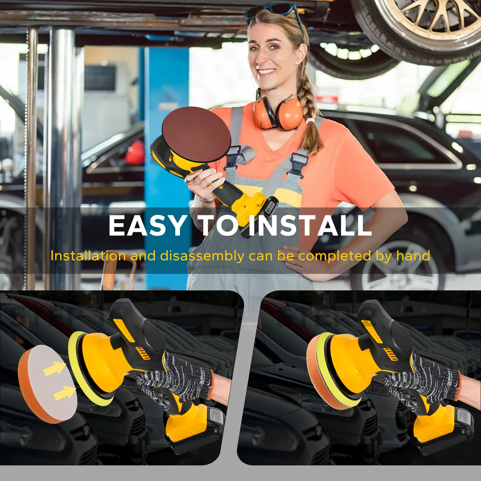 LaiPuDuo Cordless Car Buffer Polisher 5000RPM 8 Variable Speed Portable Orbital Buffer Polisher Kit for Dewalt 20V Battery Pin