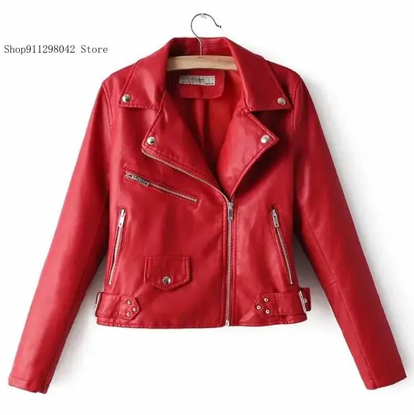 Spring and Autumn Solid Color Casual Pu Leather Jackets and Coat Women