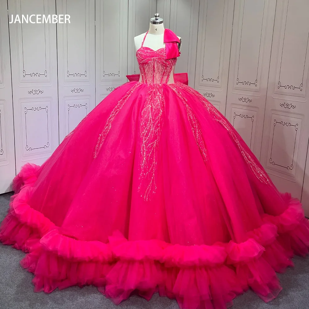 Pink Halter Quinceanera Dresses For 15 Party Princess Sleeveless Tulle Birthday Party Dress Robes vestido de 15 quinceañera