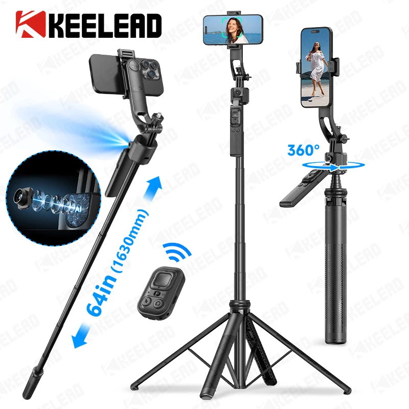 C17 Selfie Stick Tripod Phones Stand for Cell phone AI Tracking 360°Auto-Rotation Shoot with Remote Control, Optional Fill Light