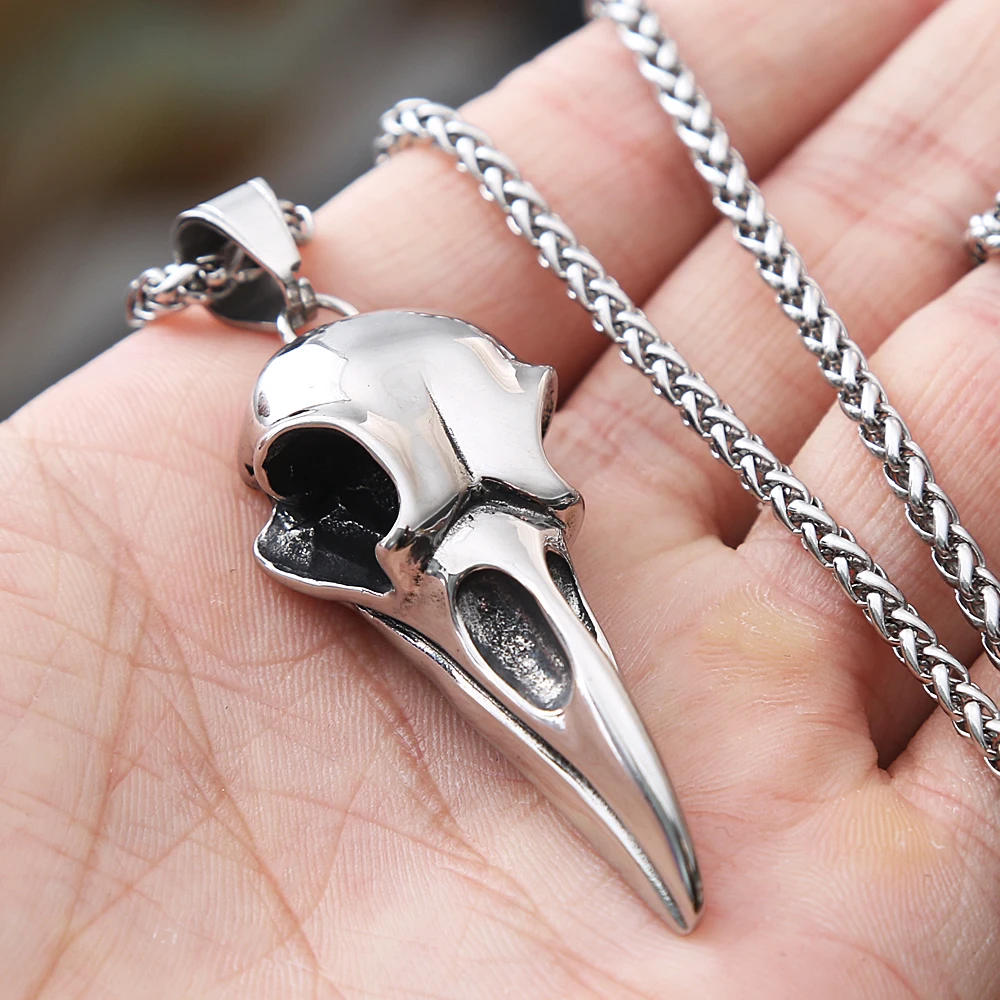 Gothic Crow Skull Necklace For Men Stainless Steel Viking Odin Necklace Pendant Crow Skull Fashion Old Gothic Accessories Men