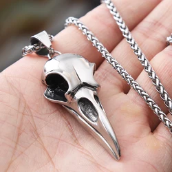 Gothic Crow Skull Necklace For Men Stainless Steel Viking Odin Necklace Pendant Crow Skull Fashion Old Gothic Accessories Men