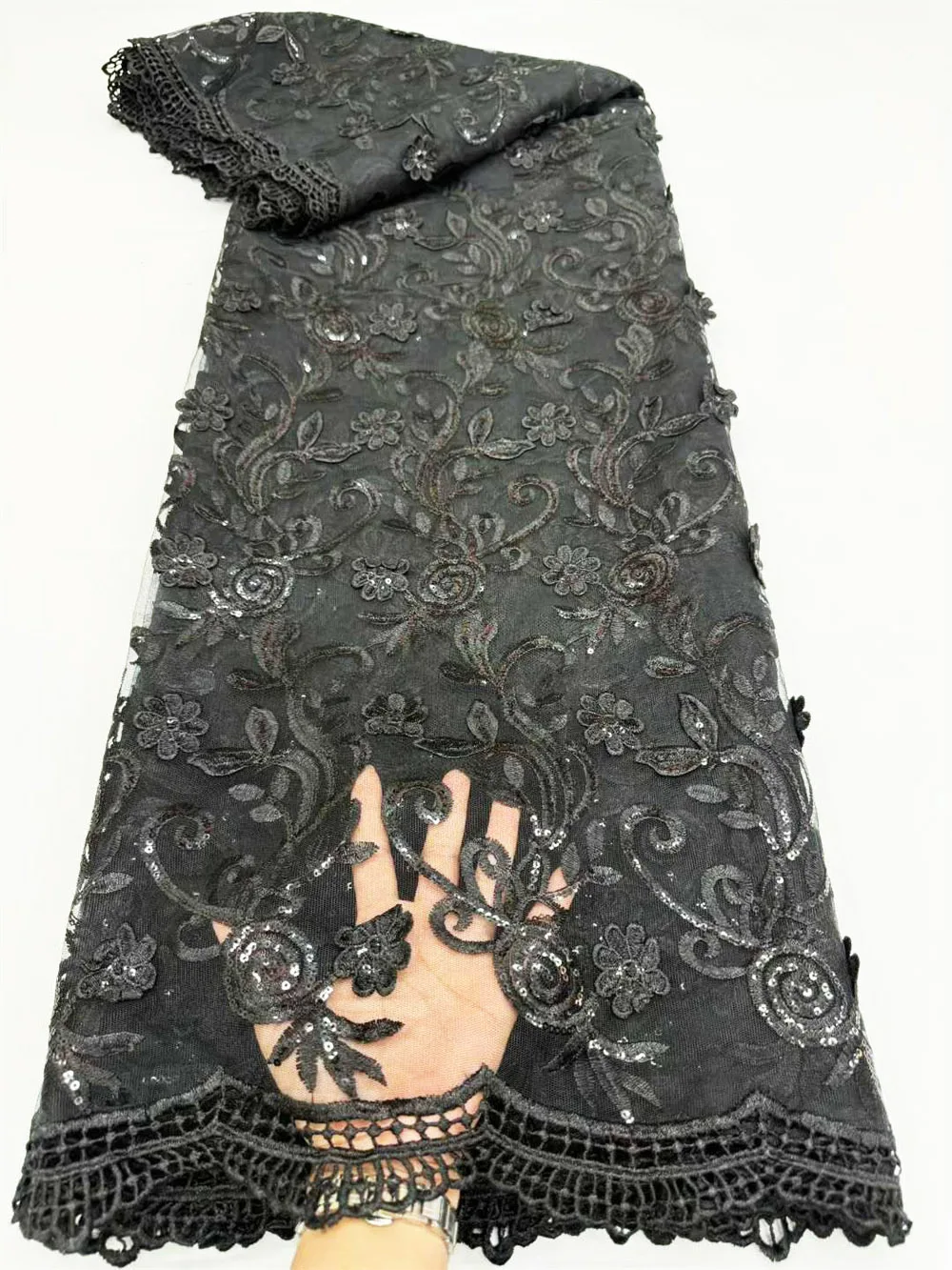 

Африканский тюль, сетчатая кружевная сетка, материал с гипюровым краем, вышитая полная черная французская кожаная ткань, нигерийские платья в Дубае OR46095