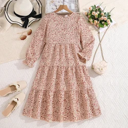 Kids Casual Dress for Girls 2024 New Spring Autumn Teenager Full Printing Long-Sleeved Dress Princess Dress Kids Daily Clothes
