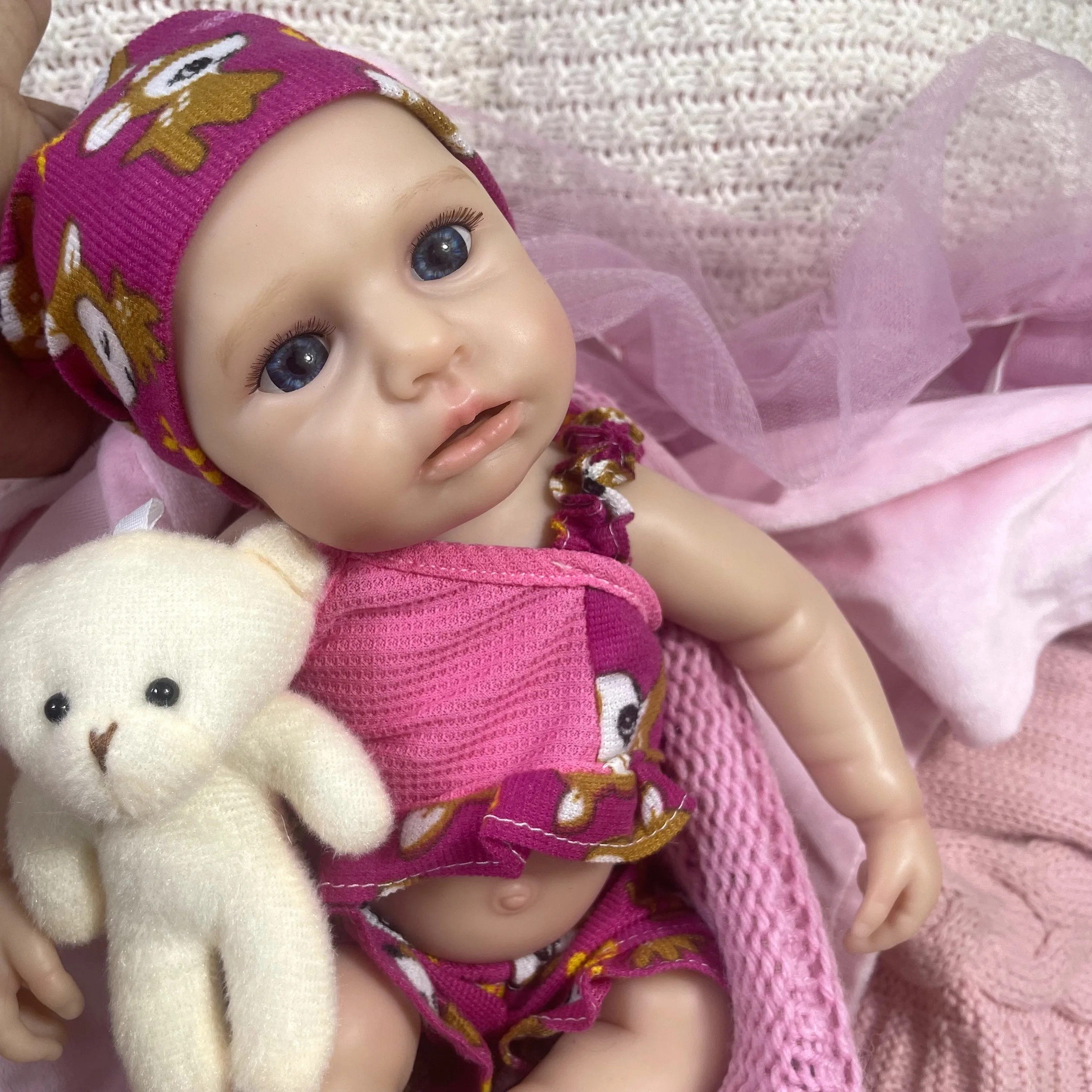 MINI 12-13 นิ้ว LouLou Awake Full Silicon Reborn ตุ๊กตาเด็กเปิดตาสีฟ้าซิลิโคนนุ่มสาวล้างทําความสะอาดได้ของเล่น