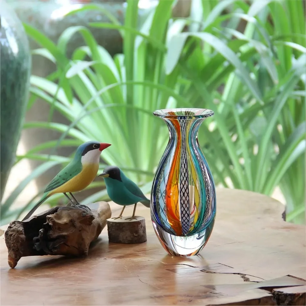 Small Glass Vase Hippie Colored Canes Hand Blown Murano-Style Art Glass - Model Nº 2 Freight Free Vases and Vases Free Shipping