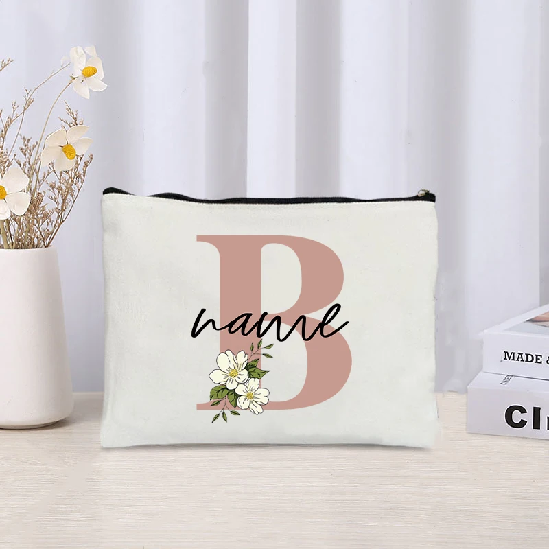 Estuche de maquillaje personalizado con nombre para mujer, bolsa de cosméticos de moda, organizador de viaje Kawaii, bolsa de almacenamiento de viaje