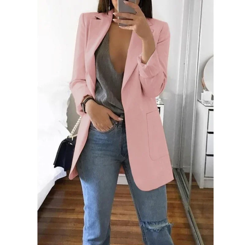 White Long Blazer Women Korean Slim Ol Style Work Blazer Black Long Sleeve Cardigan Coat Autumn Ladies Elegant Dress Suit Jacket