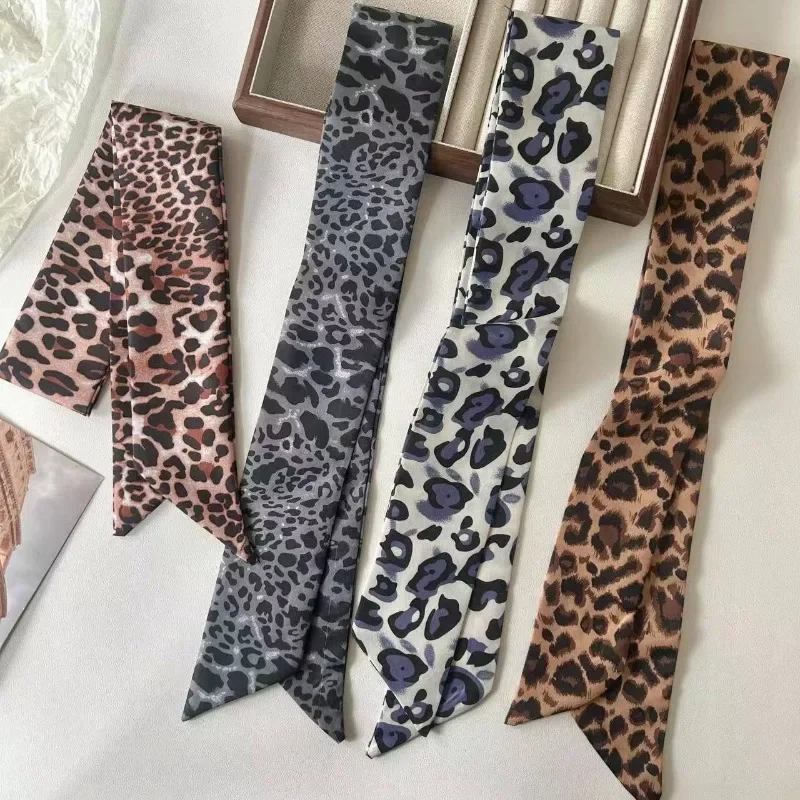 

New leopard print silk scarf hair tie decorative ribbon versatile fashion wrist streamer accessories