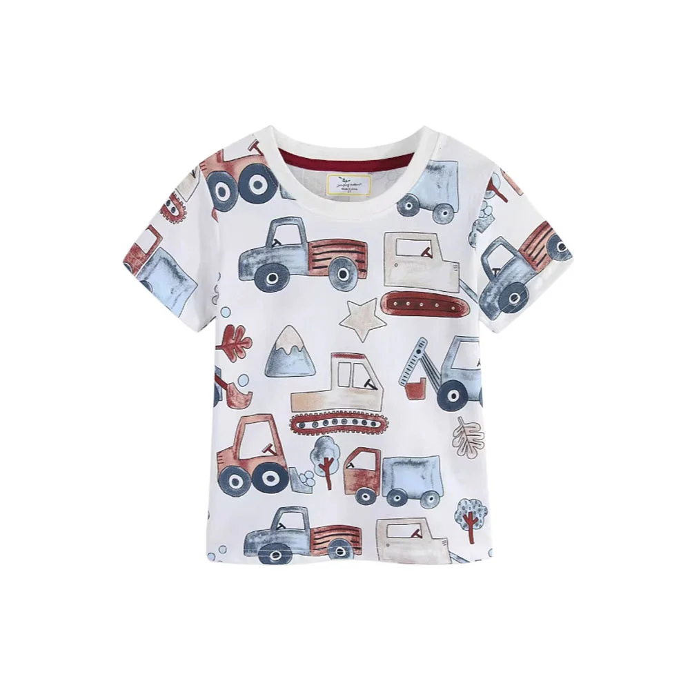 Jumping Meters Fashion New Style Cars Printed Boys T-Shirts 3-7T Short Sleeve Summer Kids Tees Tops Cute  Baby Clothing
