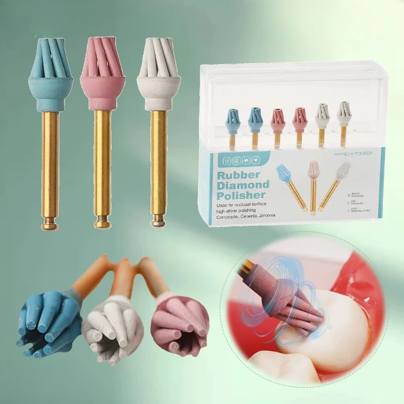 

6 шт., спиральная гибкая щетка для полировки зубов, колесо RA, резиновый алмазный полировщик, комплект композитной смолы, диск для полировки и отделки стоматологии