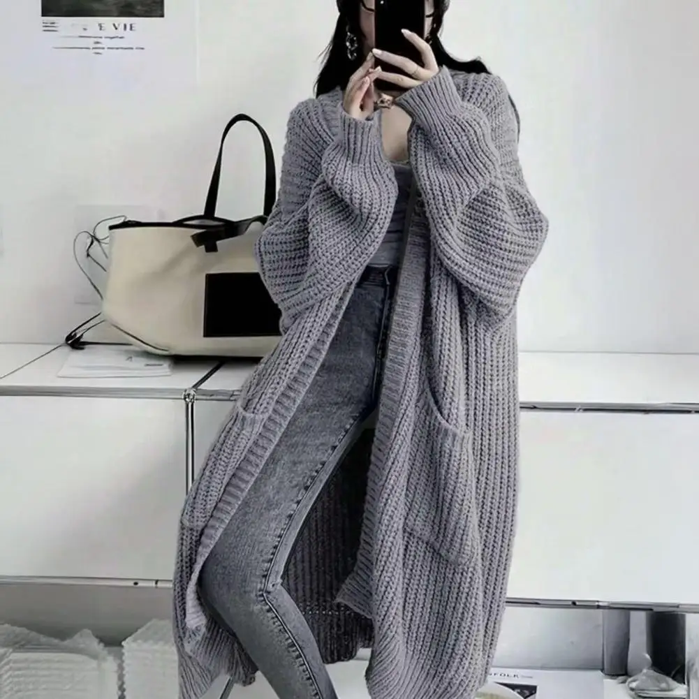 2026 Women Long Cardigan Sweater Coat Open Front Mid-length Knitting Coat with Pockets Fall Winter Outwear