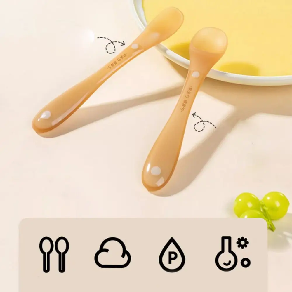 

2pcs Hot Portable Baby feeding Spoon Soft Safety Silicone Feeding Water Teething Spoon with Cover Dustproof Tableware for Baby